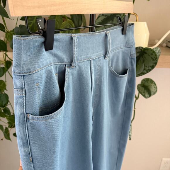 Halara Flex High Waisted Bodycon Denim Casual Midi Skirt Cyan Blue Small Stretch - Picture 7 of 12